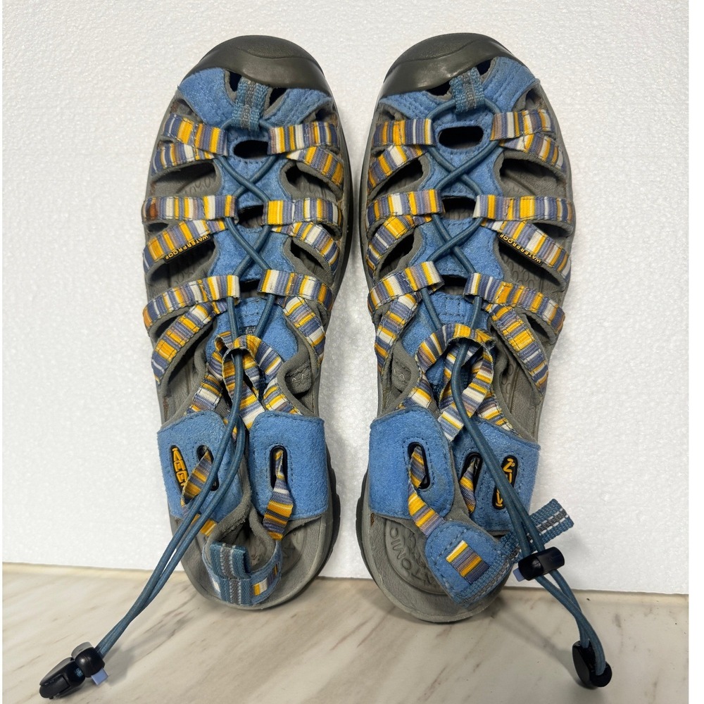 Keen Whisper Sandals Womens 8 Blue Striped Waterproof Hiking Shoes 1003707